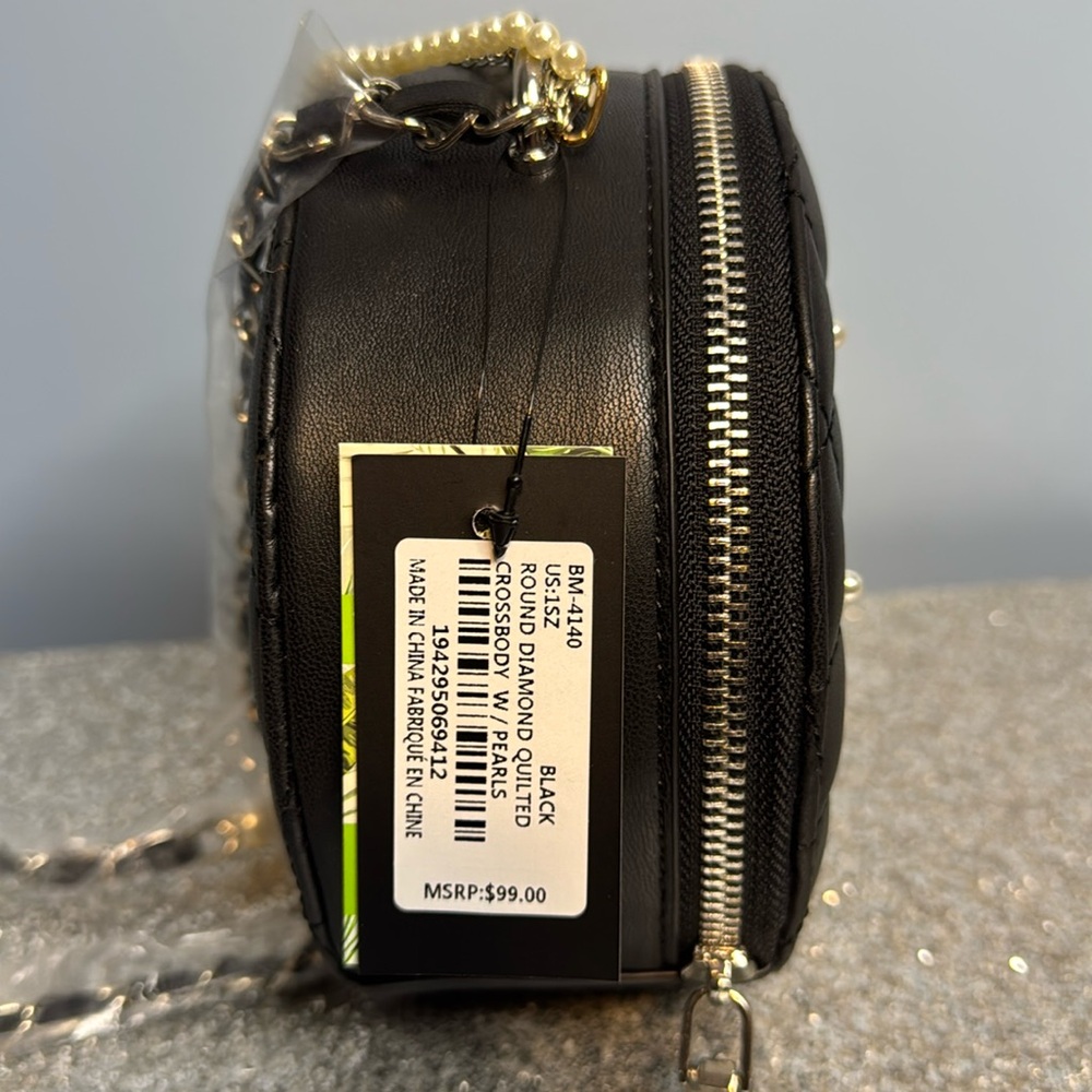Badgley Mischka Black Quilted Mini Crossbody Bag with Gold and Silver Chains - Picture 9 of 9